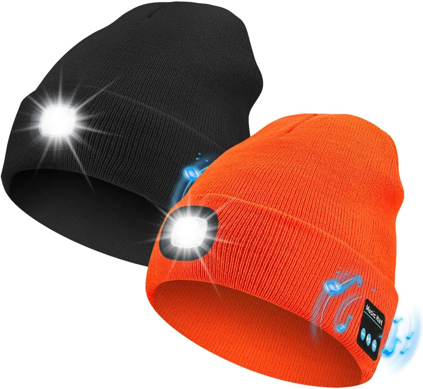 Bluetooth Beanie with Light, USB Rechargeable LED Headlamp Winter Hat, Christmas Stocking Stuffers for Men Women