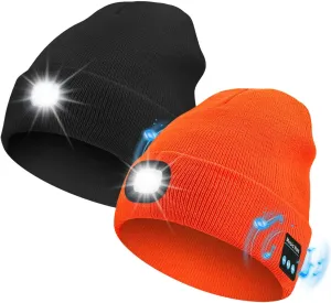 Bluetooth Beanie with Light, USB Rechargeable LED Headlamp Winter Hat, Christmas Stocking Stuffers for Men Women
