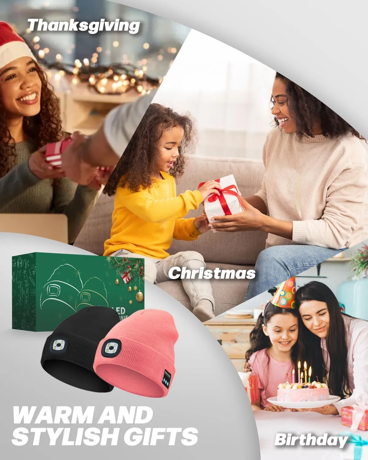 Bluetooth Beanie with Light, USB Rechargeable LED Headlamp Winter Hat, Christmas Stocking Stuffers for Men Women