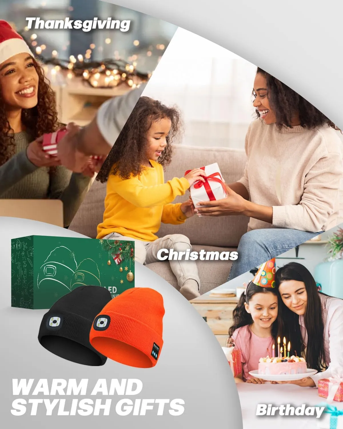 Bluetooth Beanie with Light, USB Rechargeable LED Headlamp Winter Hat, Christmas Stocking Stuffers for Men Women