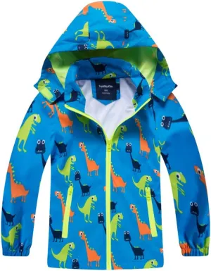 Boys Rain Jacket with Detachable Hood Lightweight Raincoats for Kids