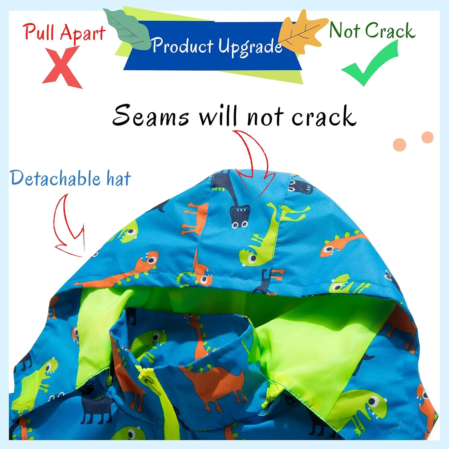 Boys Rain Jacket with Detachable Hood Lightweight Raincoats for Kids