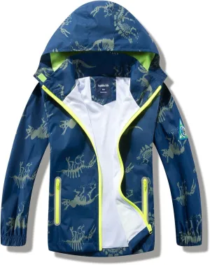 Boys Rain Jacket with Detachable Hood Lightweight Raincoats for Kids