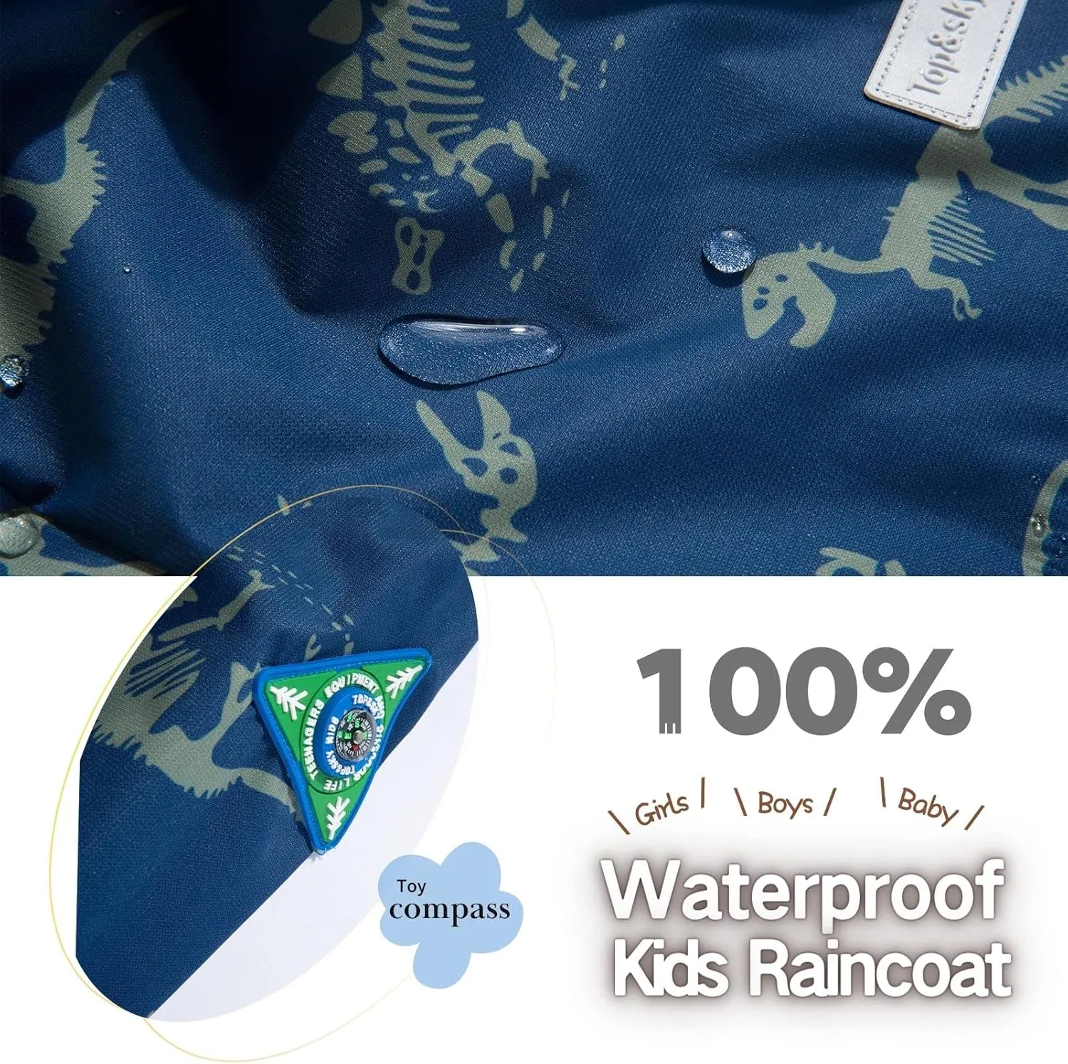 Boys Rain Jacket with Detachable Hood Lightweight Raincoats for Kids