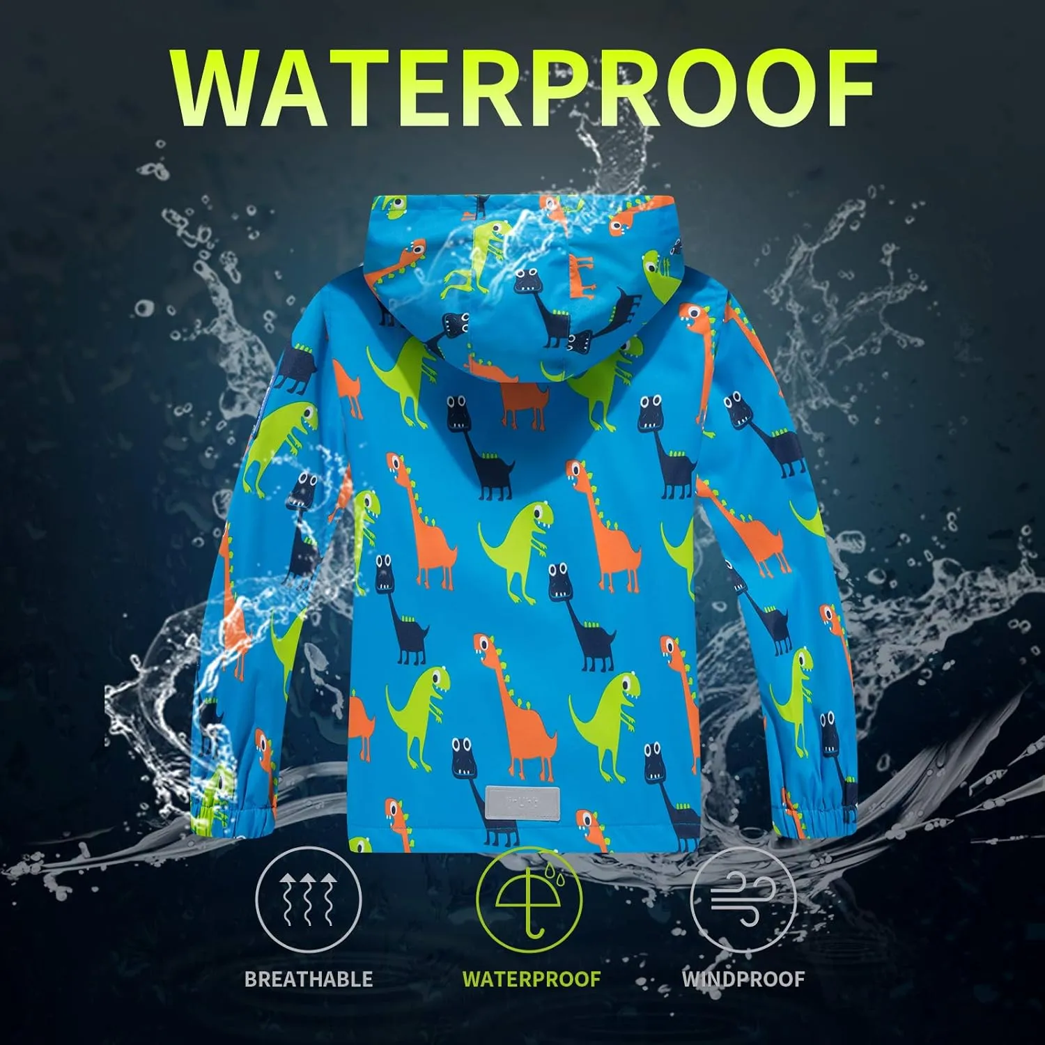 Boys Rain Jacket with Detachable Hood Lightweight Raincoats for Kids