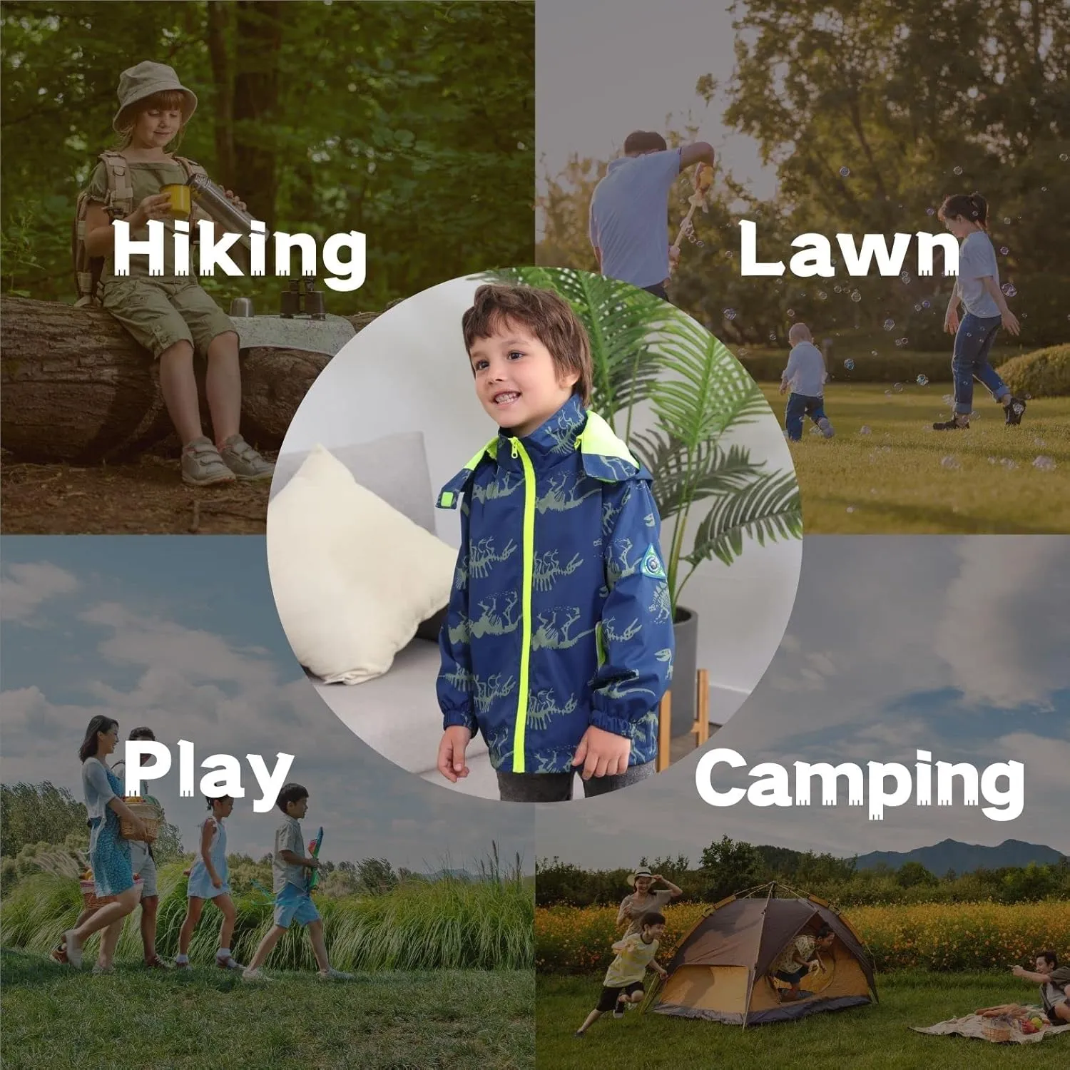 Boys Rain Jacket with Detachable Hood Lightweight Raincoats for Kids