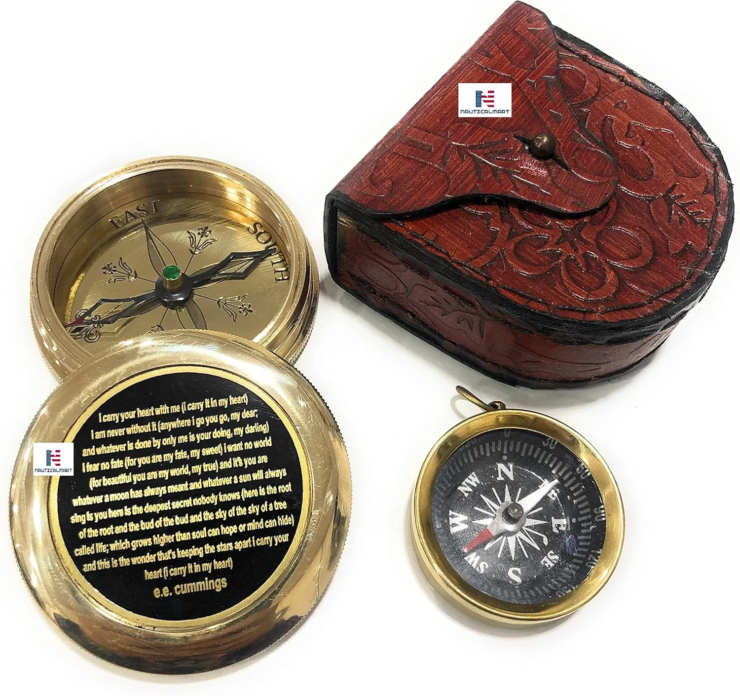 Brass Compass I Carry Your Heart with Me Poem Compass with Mini Compass Combo Gift, Personalized Compass, Groomsmen Gifts, Wedding Gifts, Corporate Gift, Unique Gift