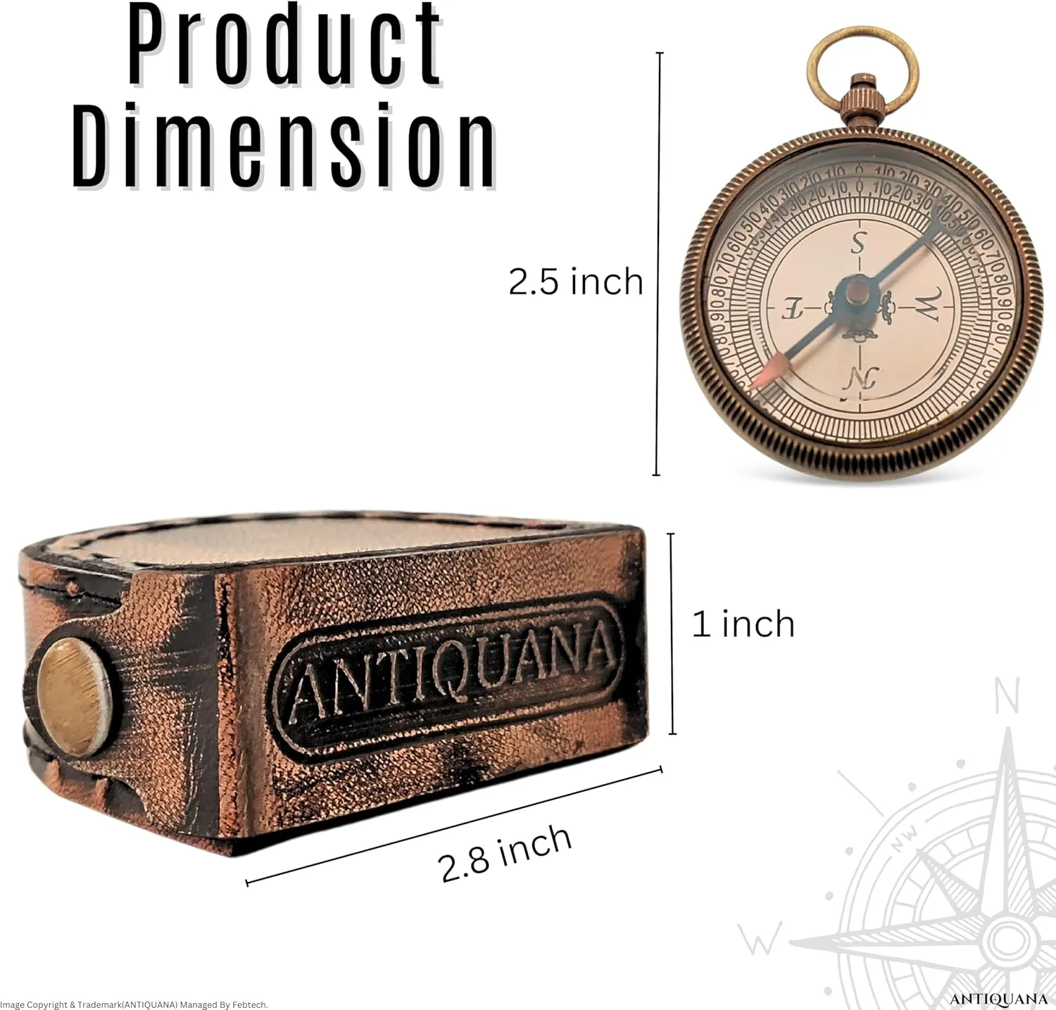 Brass Compass in Wooden & Leather Case - 2025 Graduation Gift for Him, College, High School, Birthday Gift for Son, Boys, Daughter, Inspirational, Baptism