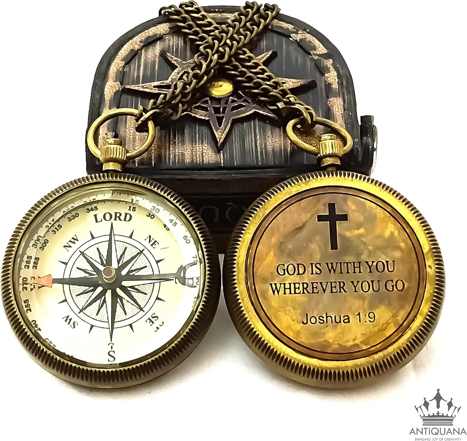 Brass Compass in Wooden & Leather Case - 2025 Graduation Gift for Him, College, High School, Birthday Gift for Son, Boys, Daughter, Inspirational, Baptism