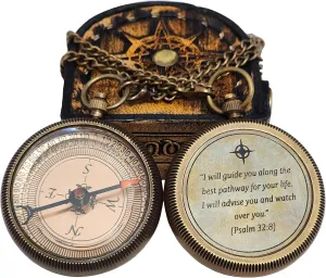 Brass Compass in Wooden & Leather Case - 2025 Graduation Gift for Him, College, High School, Birthday Gift for Son, Boys, Daughter, Inspirational, Baptism