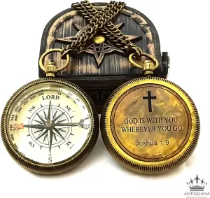 Brass Compass in Wooden & Leather Case - 2025 Graduation Gift for Him, College, High School, Birthday Gift for Son, Boys, Daughter, Inspirational, Baptism
