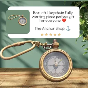 Brass Compass Keychain, Antiqued Brass Finish, Durable Construction, Portable Design, Working Compass, Beautiful Design
