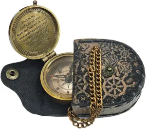 Brass Compass with 'Trust in The Lord' Quote & Leather Case Perfect for Camping, Boating Hiking Travel or as a Thoughtful Gift for Outdoor Enthusiasts Adventurers and Nature Lovers