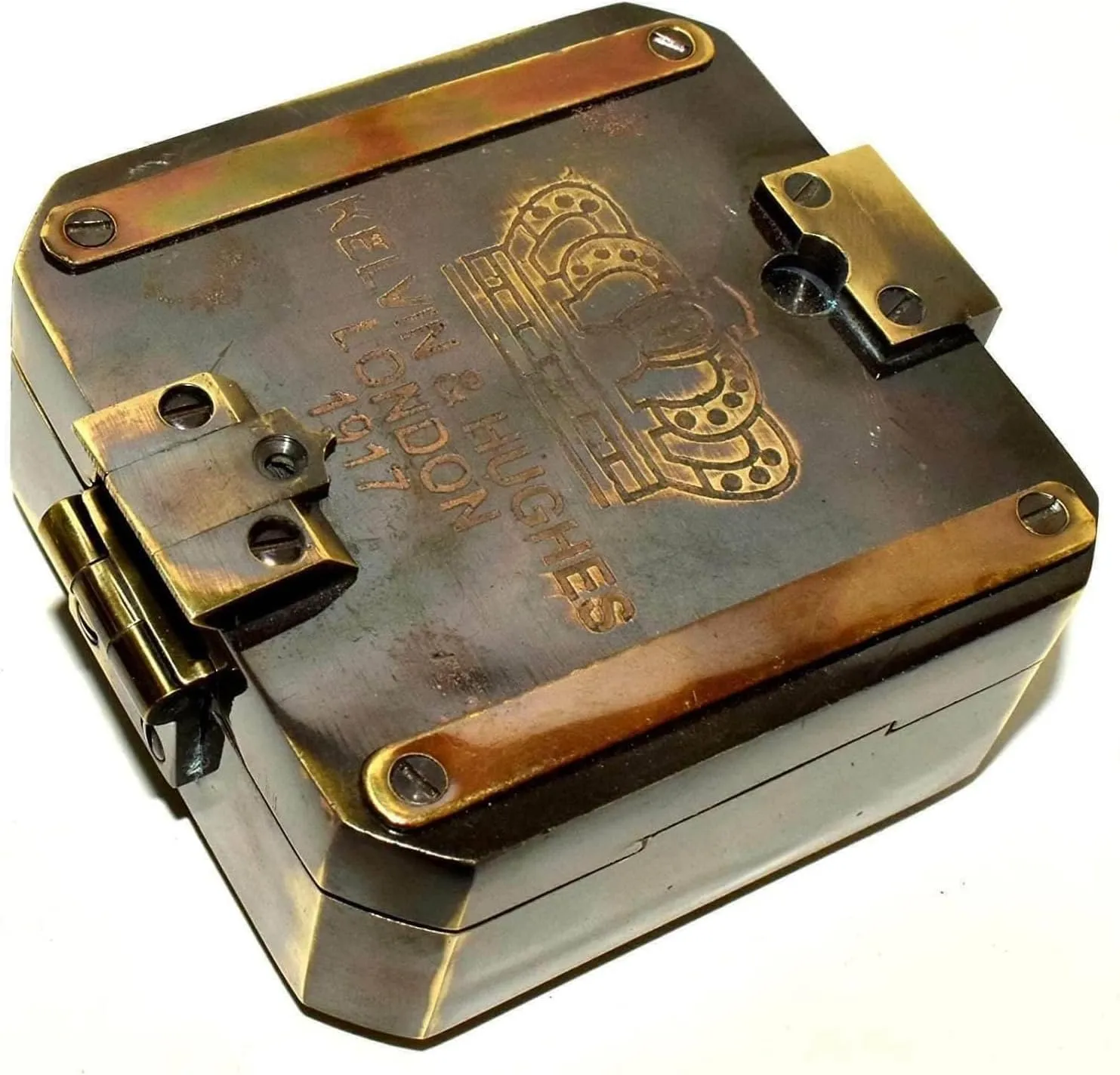 Brass Pocket Compass 2.5 Inch Kelvin & Hughes 1917 London Directional Compass Fully Functional Vintage Hiking Compass & Outdoor Navigation Tool