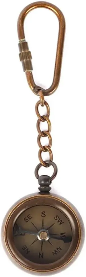 Brass Pocket Compass with Chain, 6 x 3.5 x 1 inches, Brown