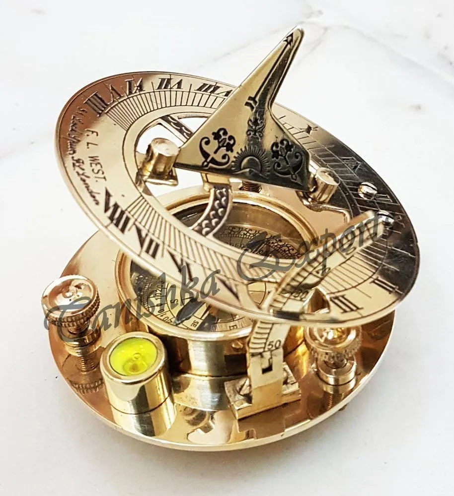Brass Sundial Compass, 3-Inch Vintage Style Nautical Navigation Pocket Compass