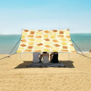 Bread Slice Toast Beach Canopy Tent Anti-UV & Wind Resistant, Camping Sun Shelter Easy Setup Portable,Outdoor Shade Tents with Sandbags,Sand Shovels,Ground Pegs & Stability Poles