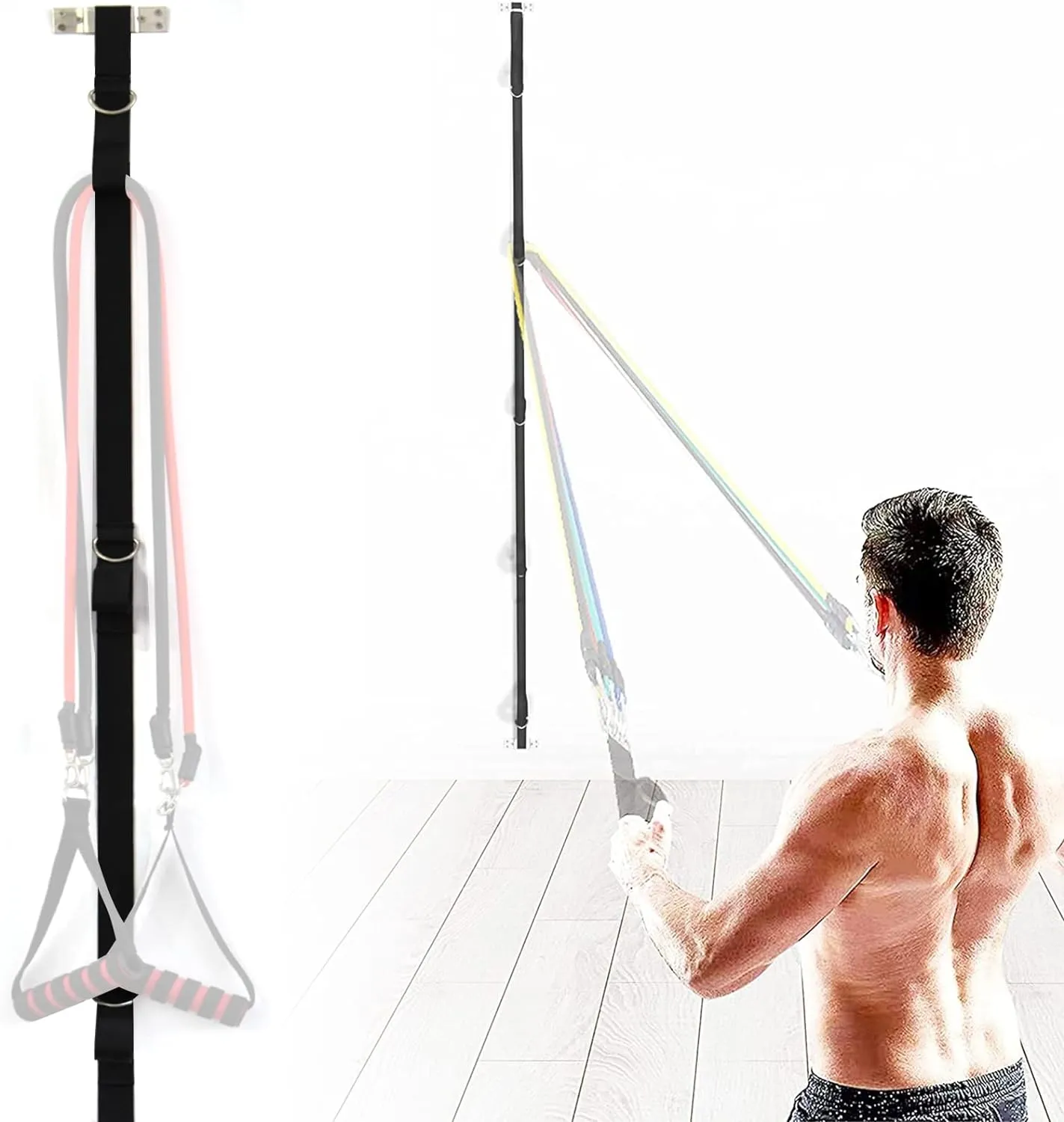 Brebebe Multi Point Wall Anchor Strap for Resistance Bands Exercises, Door Anchor Strap Loops with 5 Metal D-rings, Wall Anchor Tracks Home Gym Fitness System, Simple & Effective (No Resistance Bands)