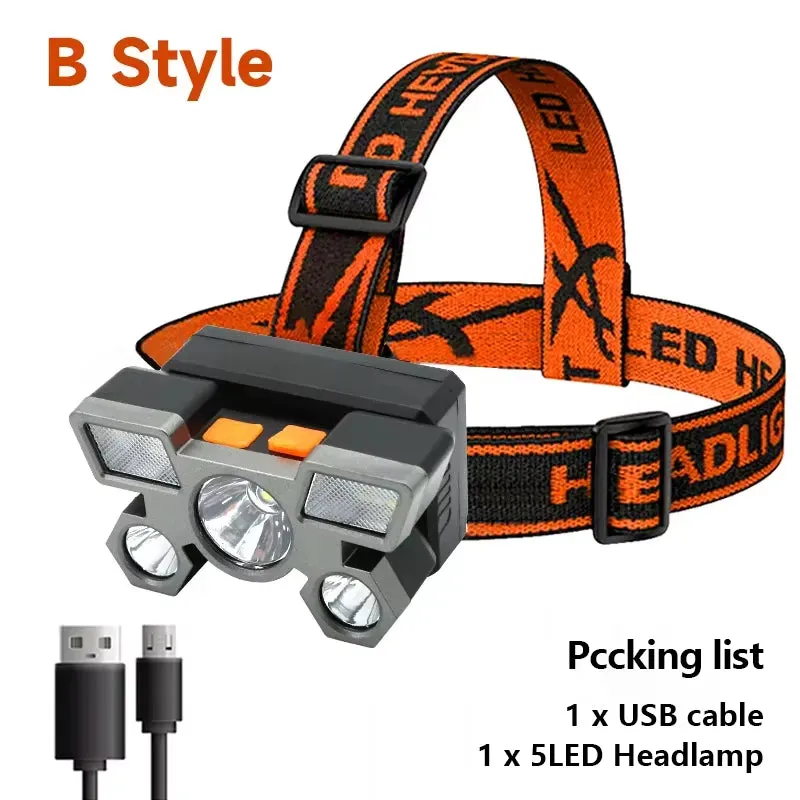 BrightBeam 5 LED Rechargeable Headlamp for Adventures