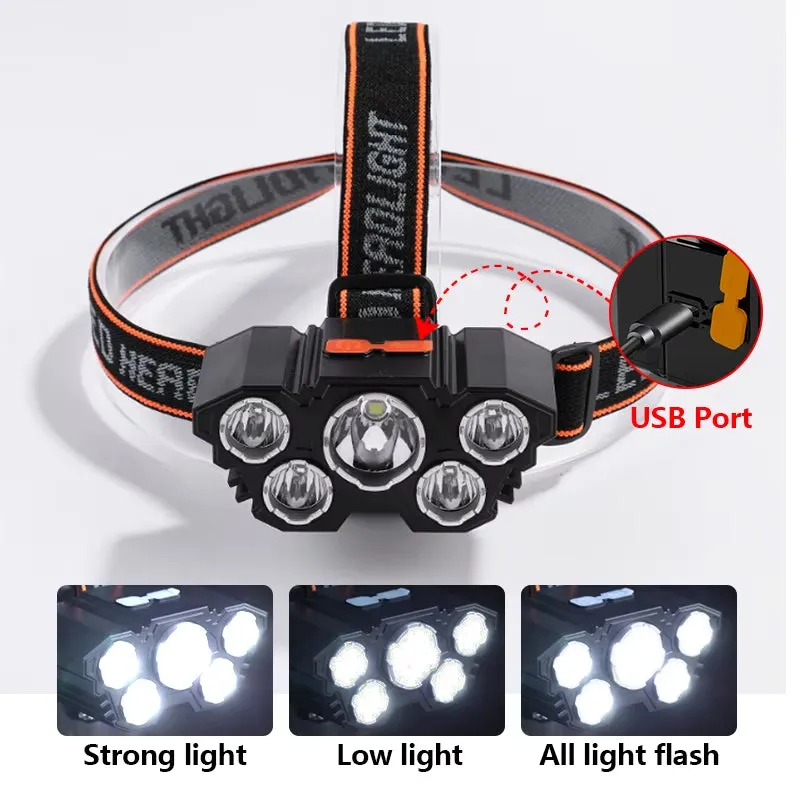 BrightBeam 5 LED Rechargeable Headlamp for Adventures