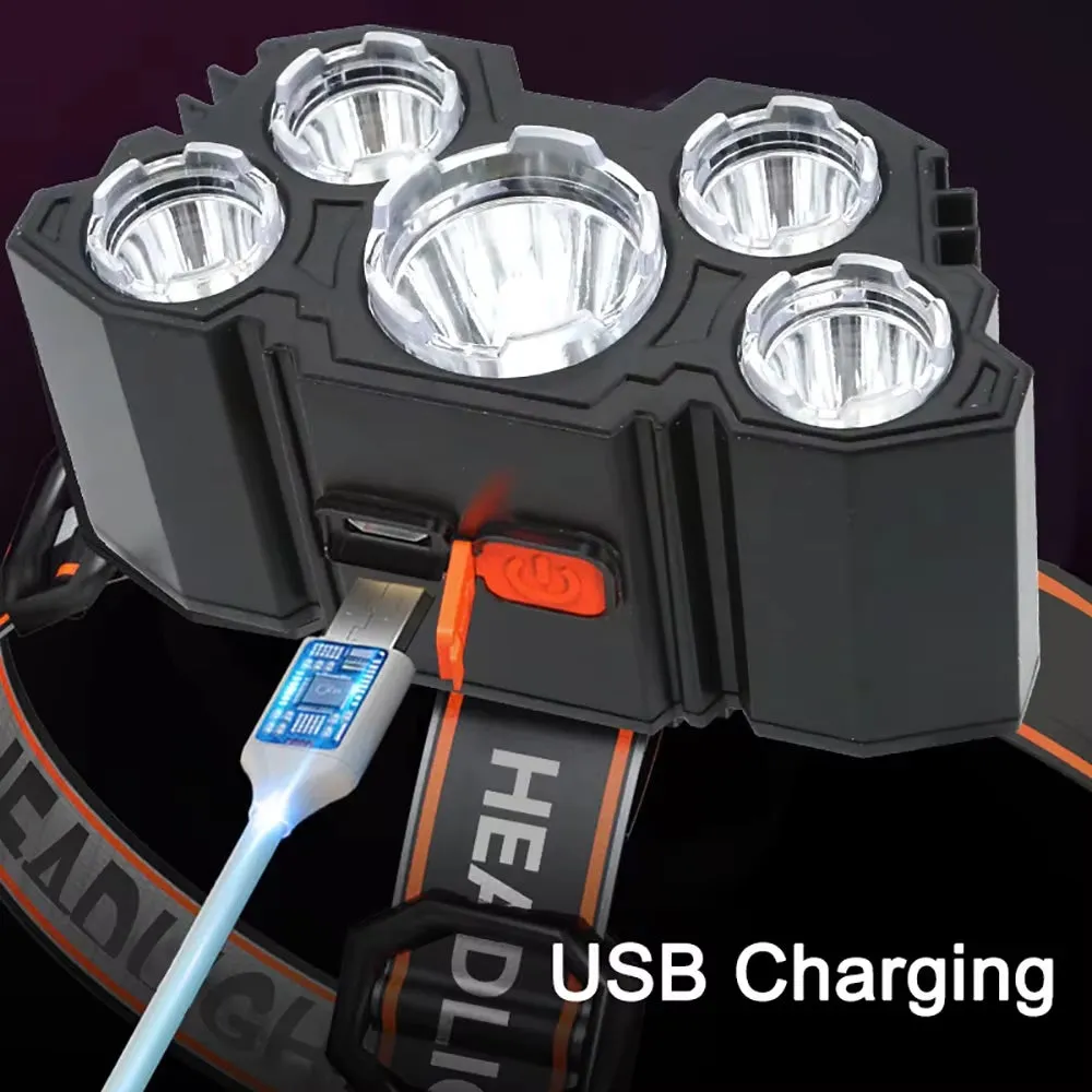 BrightBeam 5 LED Rechargeable Headlamp for Adventures
