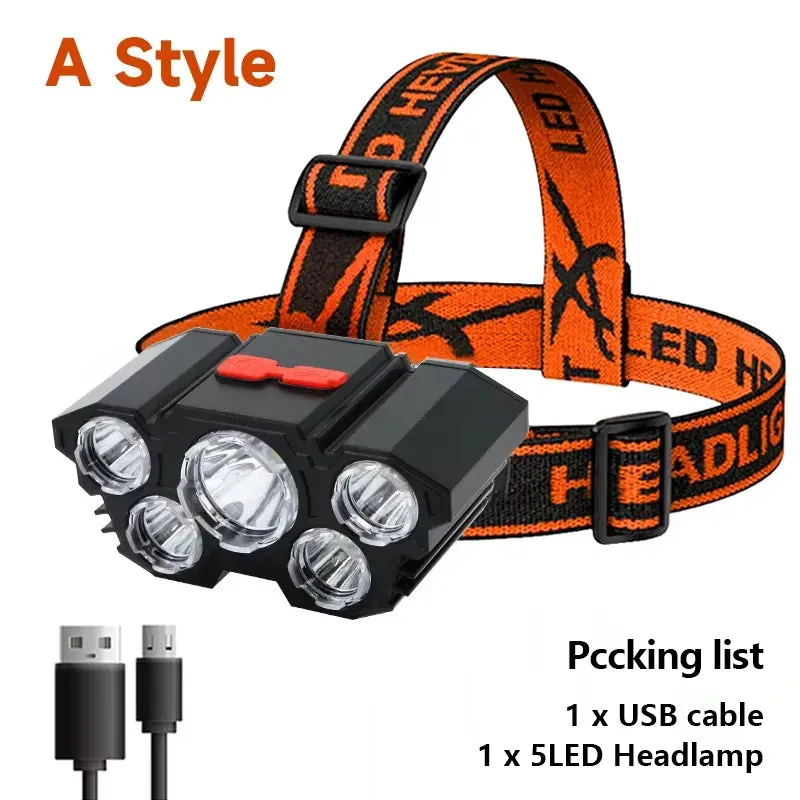 BrightBeam 5 LED Rechargeable Headlamp for Adventures