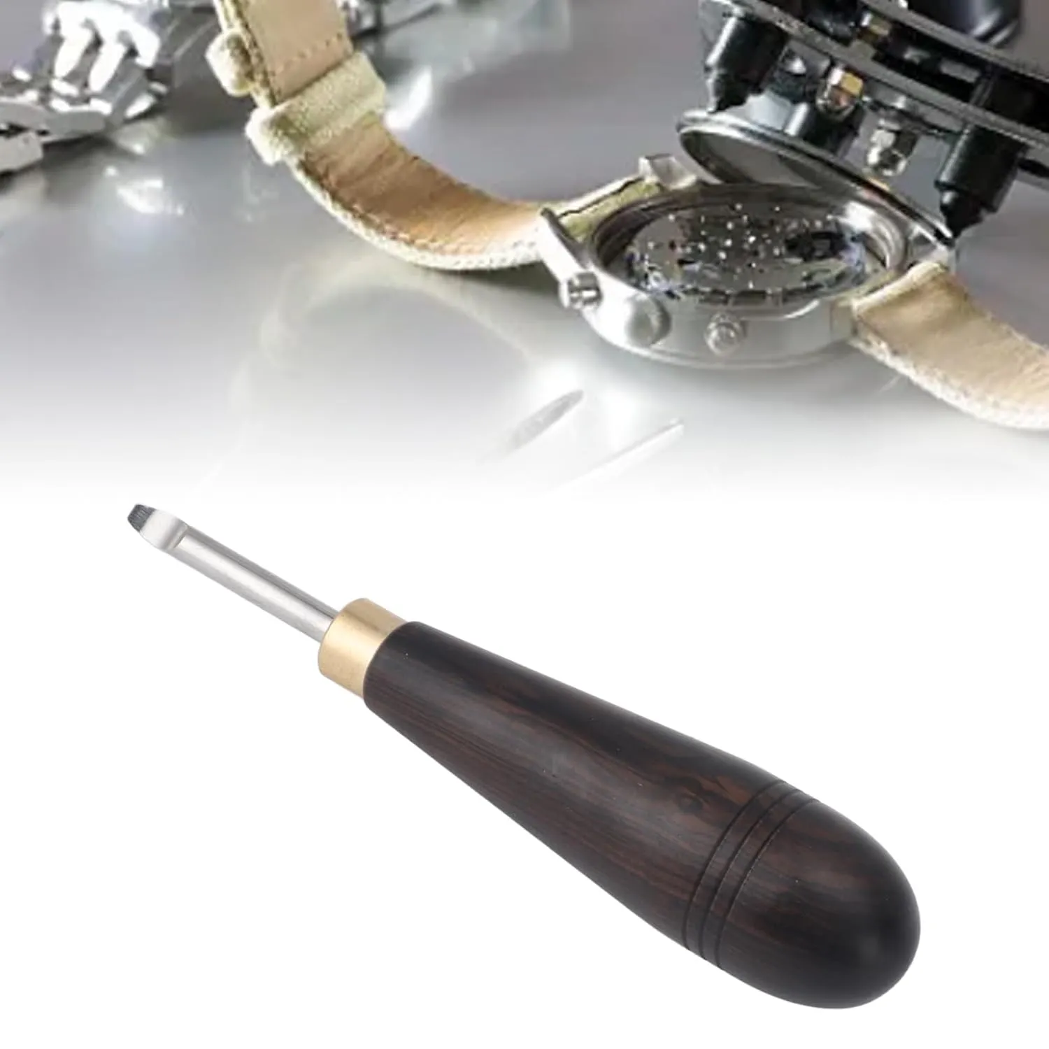 BRRNOO Stainless Steel Blade Watch Case Opener Pry Tool with Beech Wood Handle, 3mm Watch Repair Tool for Battery Replacement (B Type, 3 Telescopic Handles,)