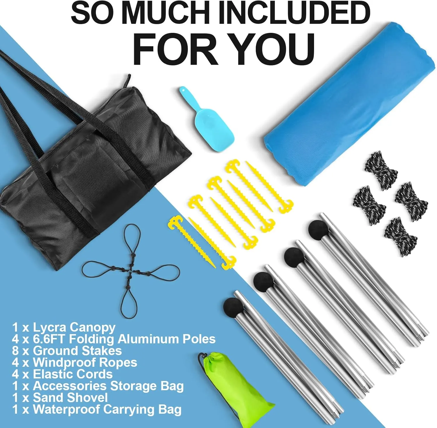 Buheco Beach Tent Pop Up Shade 10x10ft Beach Canopy Sun Shelter UPF50  with 4 Foldable Poles-Portable Carrying Bag-Sand Shovel-Ground Pegs-Windproof Ropes for Outdoor Family Camping-Fishing- Picnic