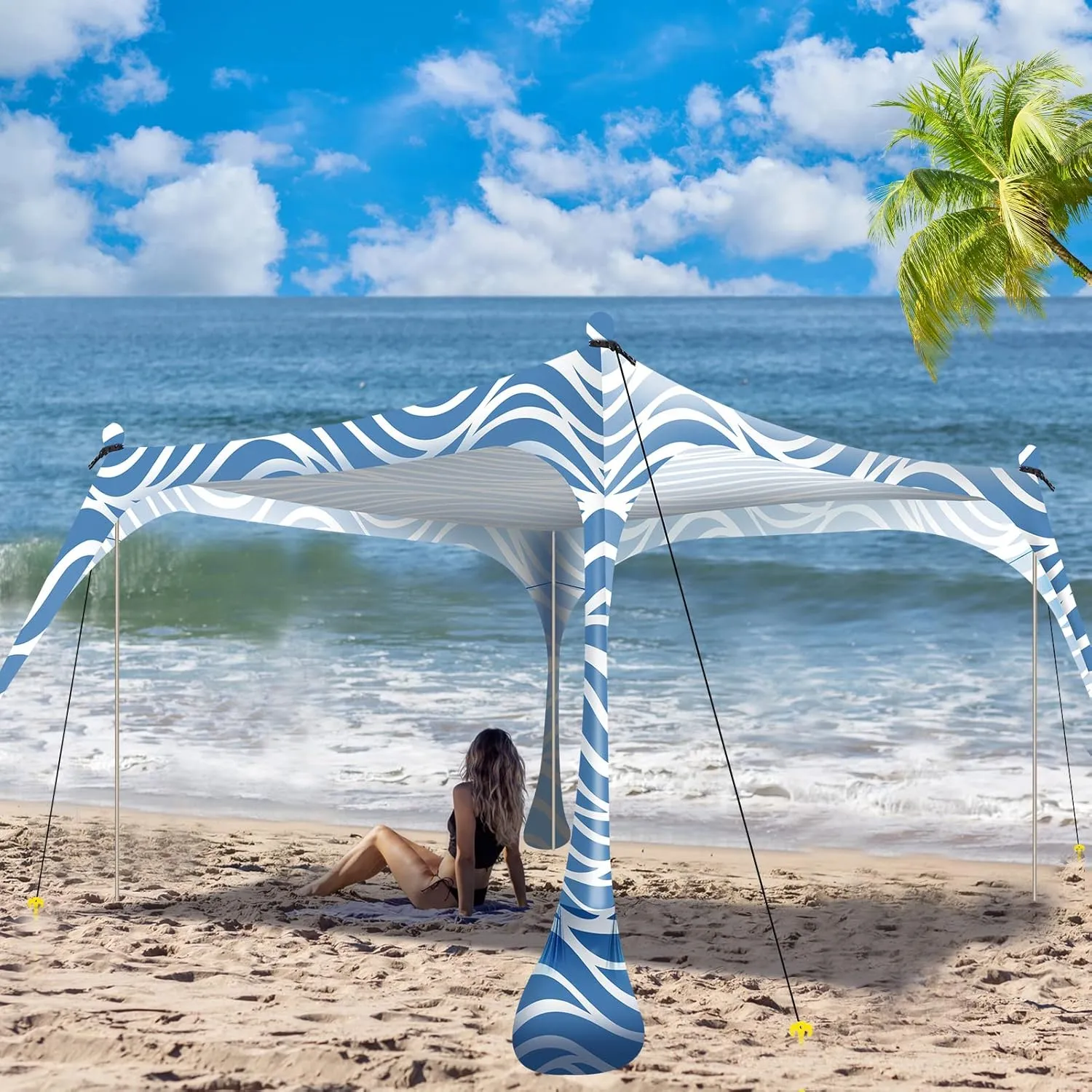 Buheco Beach Tent Pop Up Shade 10x10ft Beach Canopy Sun Shelter UPF50  with 4 Foldable Poles-Portable Carrying Bag-Sand Shovel-Ground Pegs-Windproof Ropes for Outdoor Family Camping-Fishing- Picnic