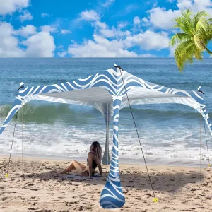 Buheco Beach Tent Pop Up Shade 10x10ft Beach Canopy Sun Shelter UPF50  with 4 Foldable Poles-Portable Carrying Bag-Sand Shovel-Ground Pegs-Windproof Ropes for Outdoor Family Camping-Fishing- Picnic
