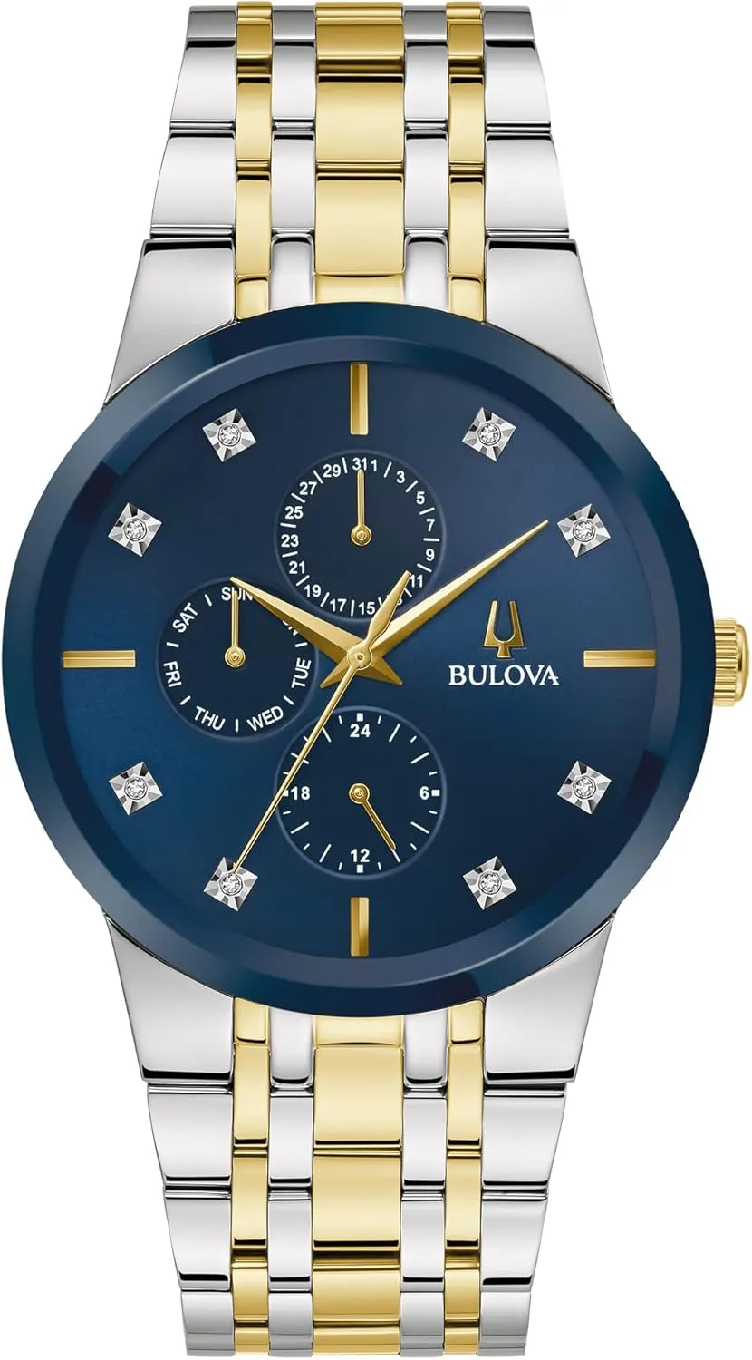 Bulova Men's Multi-Function 3-Hand Quartz Watch with Diamond Dial, Edge to Edge Crystal