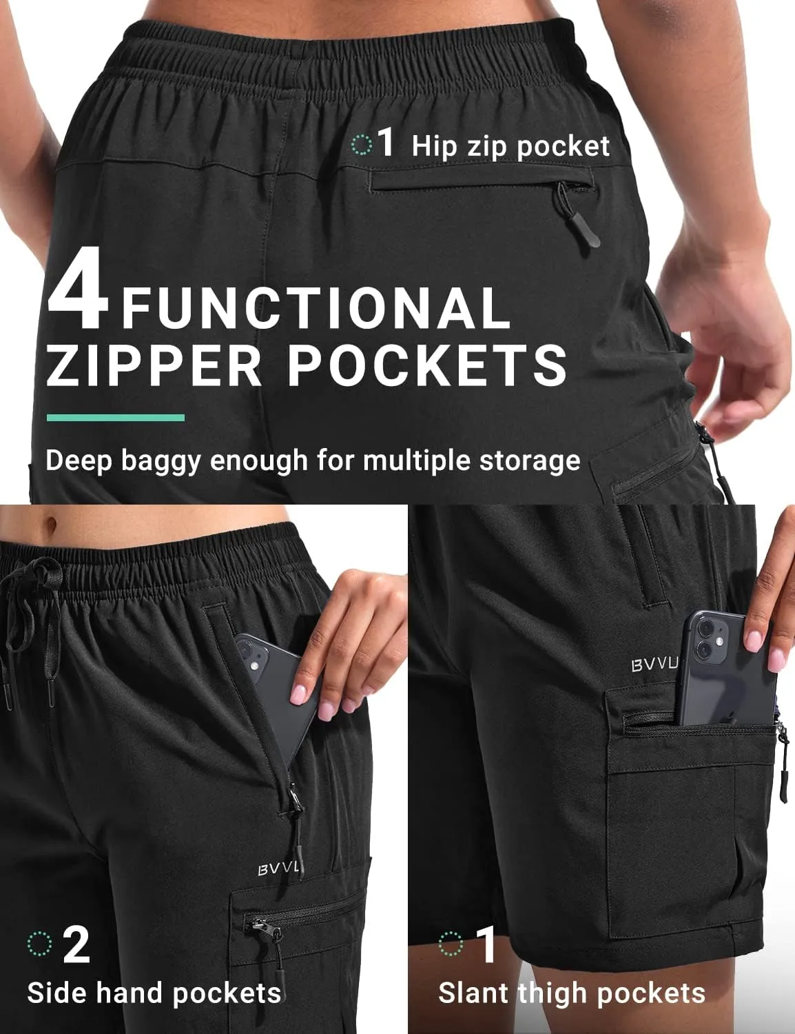 BVVU Women's Hiking Cargo Shorts Lightweight 7" Athletic Shorts for Women Quick Dry Casual Travel with Pockets