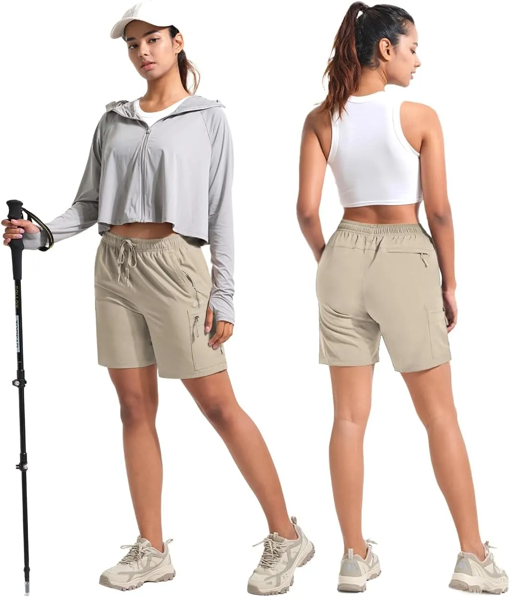 BVVU Women's Hiking Cargo Shorts Lightweight 7" Athletic Shorts for Women Quick Dry Casual Travel with Pockets