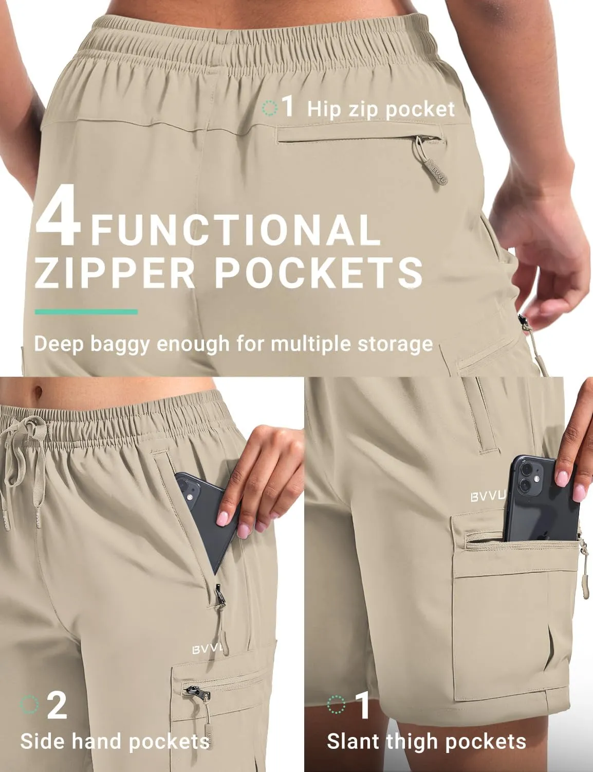 BVVU Women's Hiking Cargo Shorts Lightweight 7" Athletic Shorts for Women Quick Dry Casual Travel with Pockets