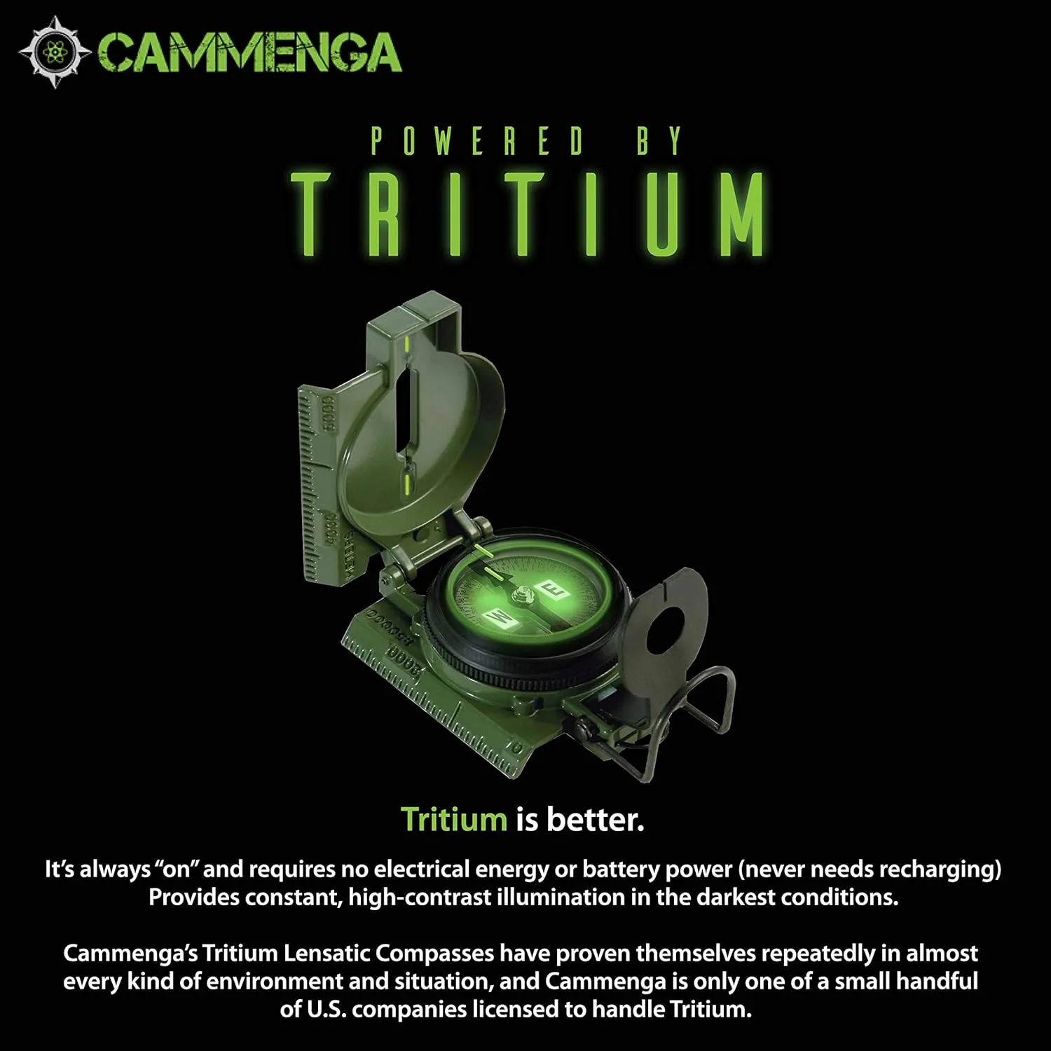 Cammenga Official US Military Tritium Lensatic Compass, Accurate Waterproof Hand Held Compasses with Pouch for Hiking Camping Navigation Survival Backpacking Orienteering