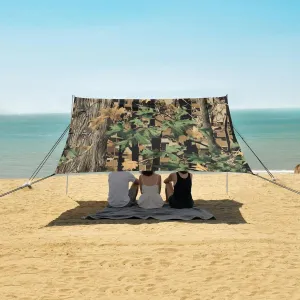 Camouflage Tree Forest Pattern Beach Canopy Tent Anti-UV & Wind Resistant, Camping Sun Shelter Easy Setup Portable,Outdoor Shade Tents with Sandbags,Sand Shovels,Ground Pegs & Stability Poles