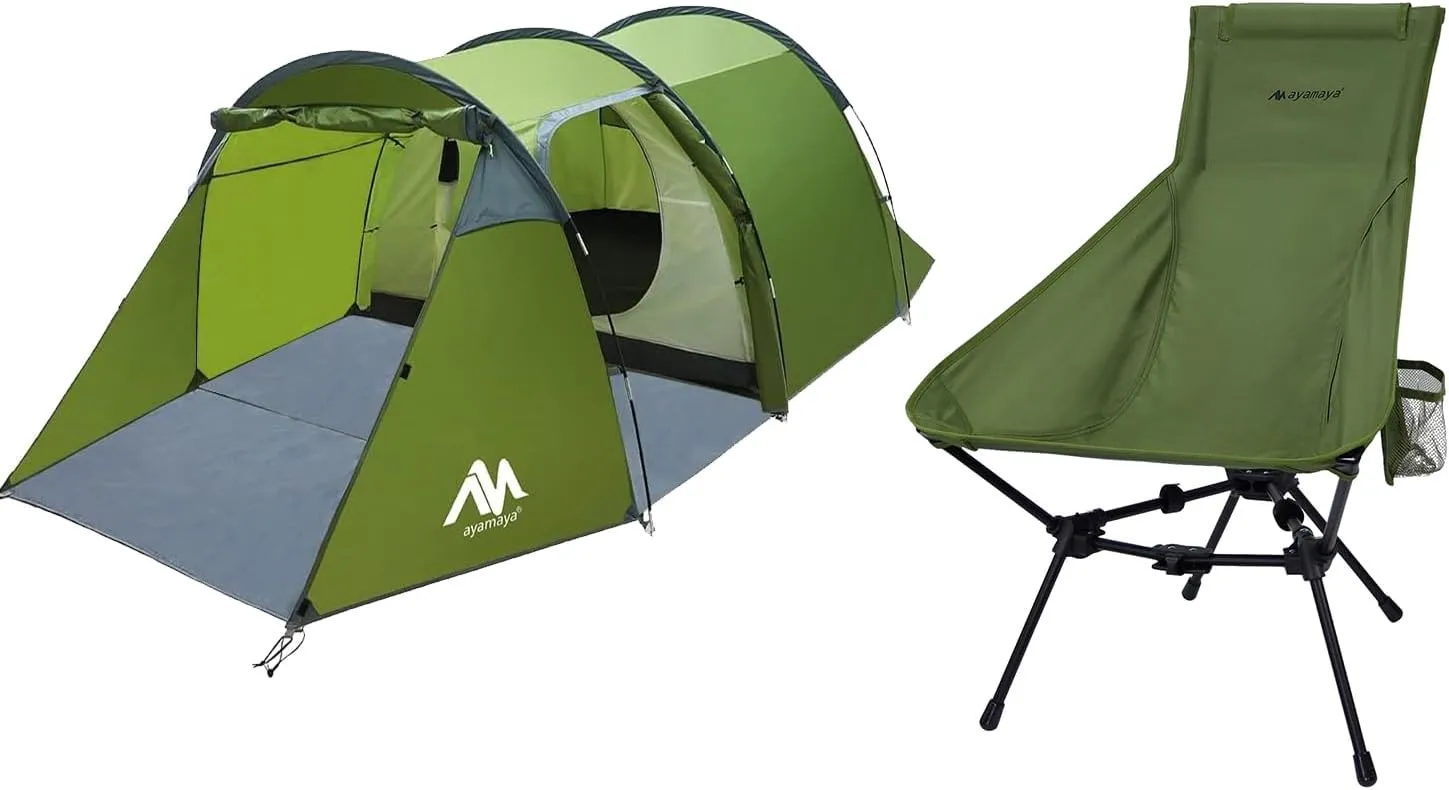 Camping Chair   Tunnel Tent, 4 Person Waterproof Tent & Ultralight High Back Camping Chair for Outdoor Motorcycle Camping