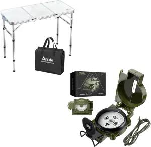 Camping Folding Table & Hiking Compass with Clinometer, Strong Magnetic Intensity 3000 Gauss