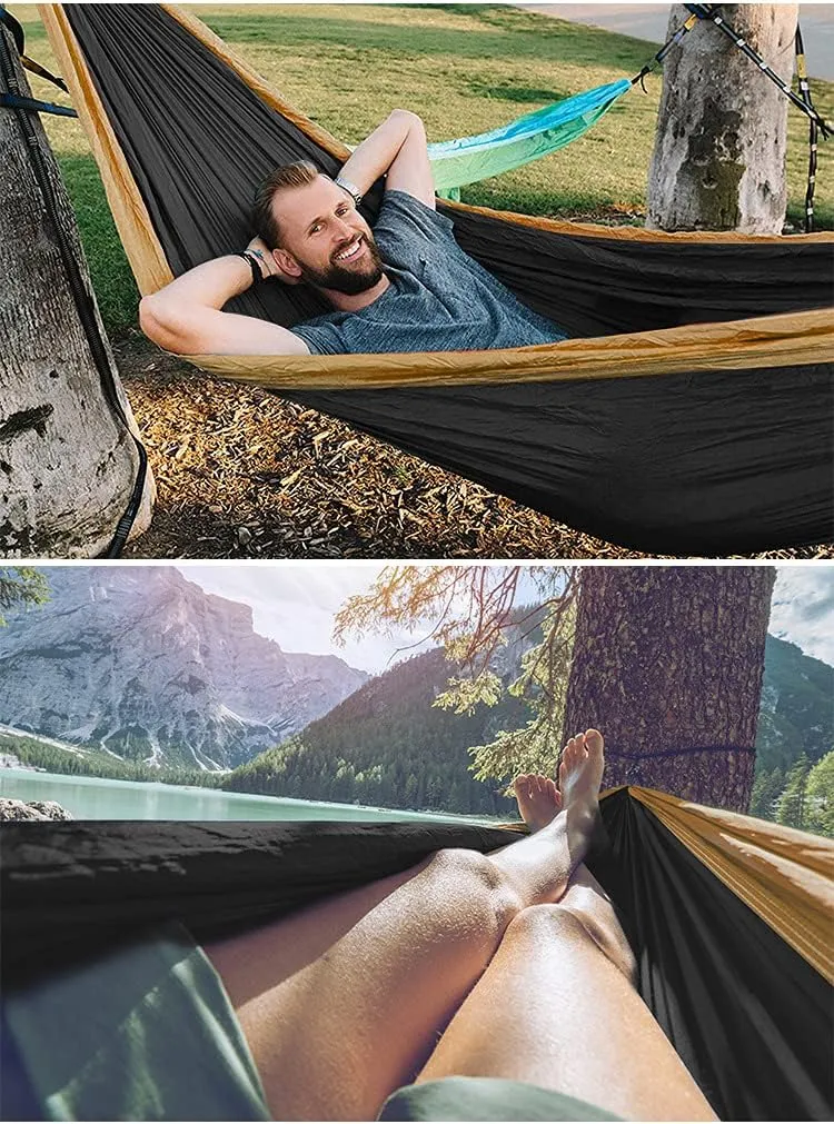 Camping Hammock Double & Single Portable Hammocks Ultralight Nylon Parachute Hammocks with 2 Tree Straps for Backpacking, Travel, Beach, Backyard, Camping, Hiking (Large, Peacock Blue & Peacock Green)