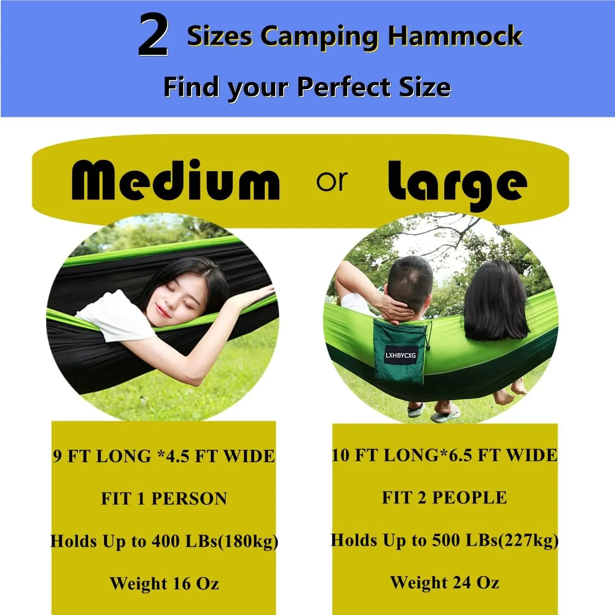 Camping Hammock Double & Single Portable Hammocks Ultralight Nylon Parachute Hammocks with 2 Tree Straps for Backpacking, Travel, Beach, Backyard, Camping, Hiking (Medium, Royal Blue)