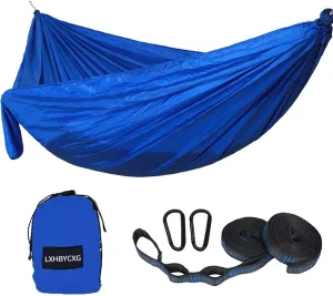 Camping Hammock Double & Single Portable Hammocks Ultralight Nylon Parachute Hammocks with 2 Tree Straps for Backpacking, Travel, Beach, Backyard, Camping, Hiking (Medium, Royal Blue)