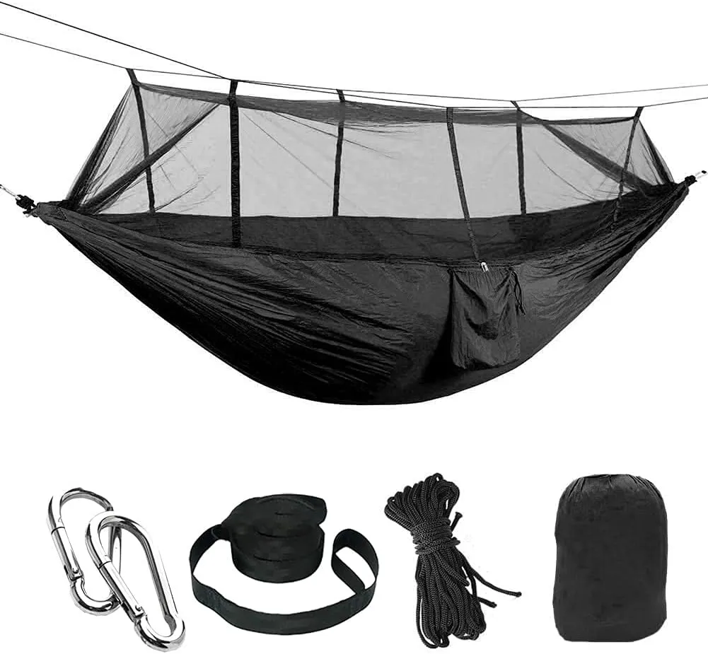 Camping Hammock -Portable Hammock，Insect and Mosquito nets, Multi-Person Load Bearing，Ultralight Nylon Camping Air Tent (Black (Black Cloth and Black mesh))