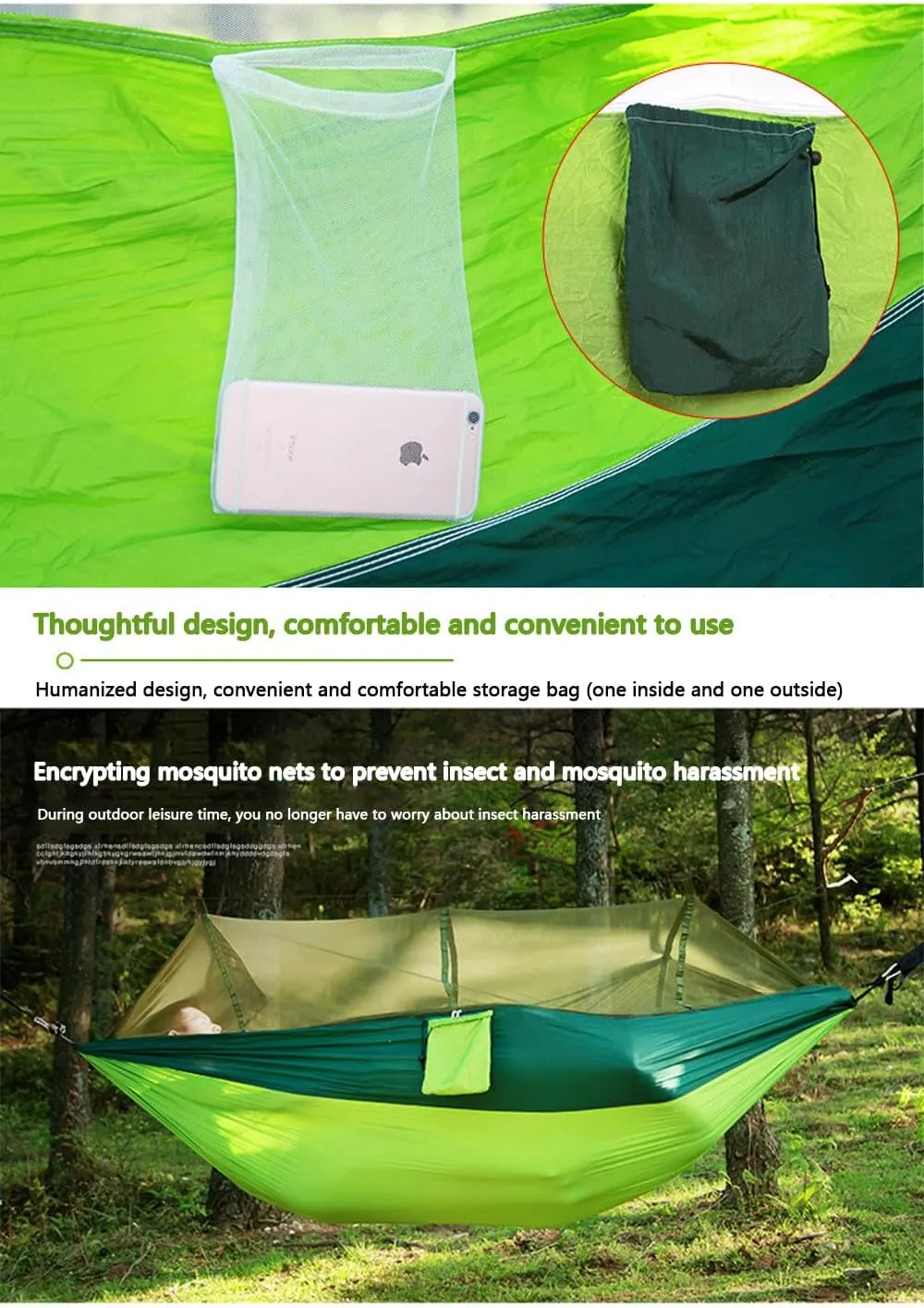 Camping Hammock -Portable Hammock，Insect and Mosquito nets, Multi-Person Load Bearing，Ultralight Nylon Camping Air Tent (Blue (Blue Net))