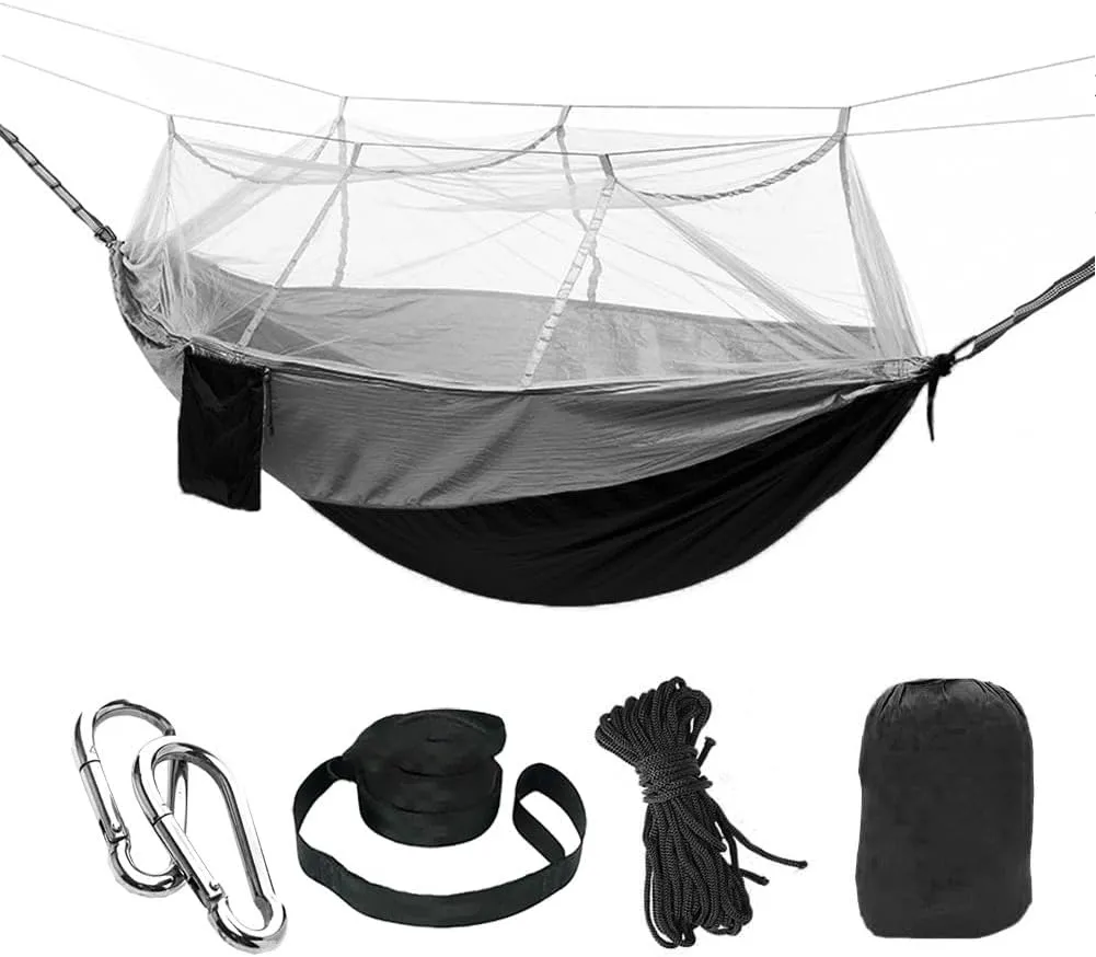 Camping Hammock -Portable Hammock，Insect and Mosquito nets, Multi-Person Load Bearing，Ultralight Nylon Camping Air Tent (Gray Mixed with Black)