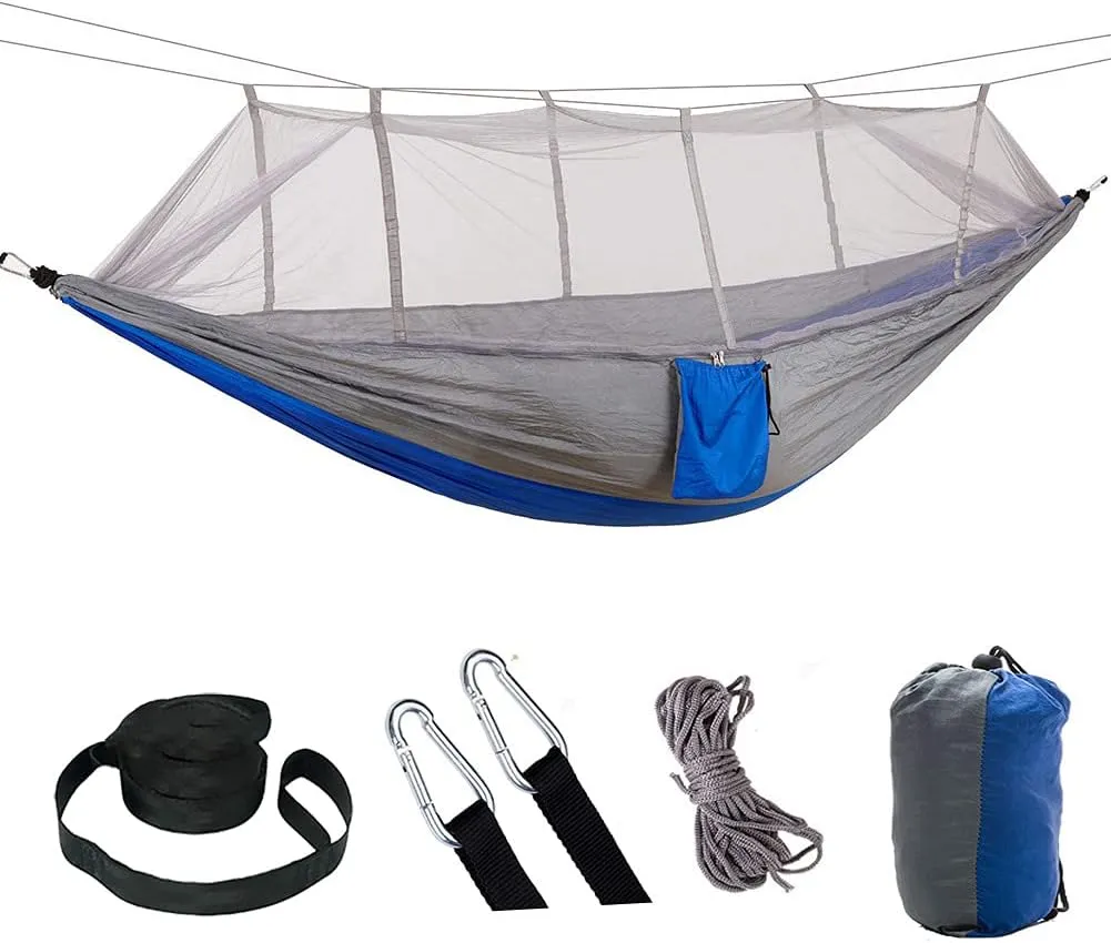 Camping Hammock -Portable Hammock，Insect and Mosquito nets, Multi-Person Load Bearing，Ultralight Nylon Camping Air Tent (Grey and Blue)