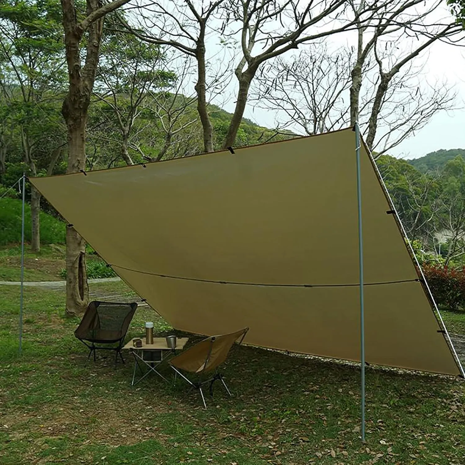 Camping Hammock Rain Fly, Ultralight and Portable Waterproof Tent Tarp, Camping Backpacking Survival Shelter, Sunscreen Awning Canopy with Silver Coating for Outdoor Camping, Hiking