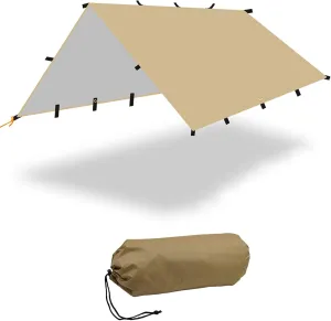 Camping Hammock Rain Fly, Ultralight and Portable Waterproof Tent Tarp, Camping Backpacking Survival Shelter, Sunscreen Awning Canopy with Silver Coating for Outdoor Camping, Hiking