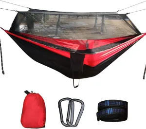 Camping Hammock,Outdoor Mosquito Net Hammock,Lightweight Parachute Double Hammock,Portable Hammock for Backyard Hiking Travel Black and Red 260x140cm