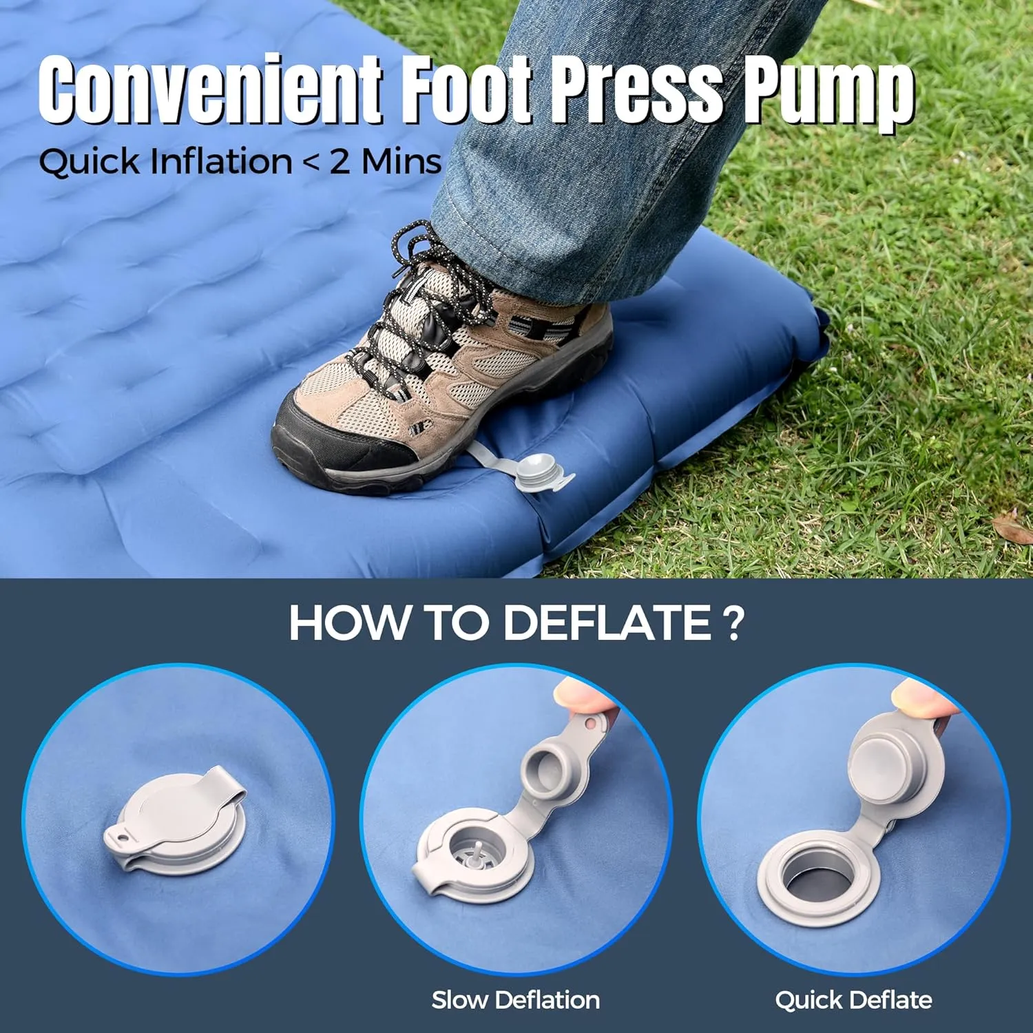 Camping Sleeping Pad, 6.8'' Extra Thickness Reinforced Sleeping Pad for Camping with Pillow Built-in Foot Pump, 79 * 28IN Ultralight Self Inflating Air Mattress Mat for Backpacking Hiking Tent
