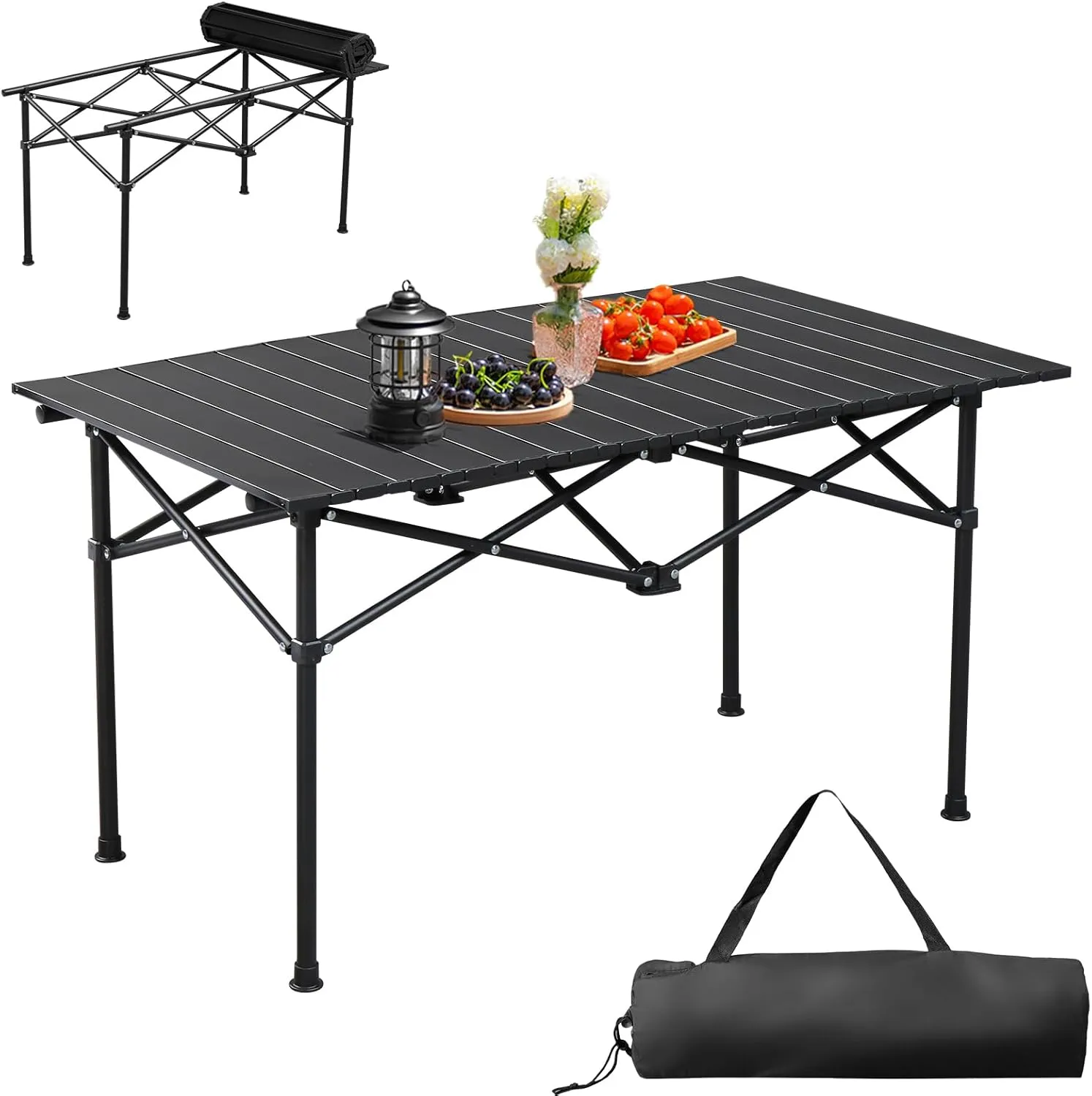 Camping Table Folding Portable Camp Fold Up Aluminum Lightweight with Carry Bag,Ultralight Collapsible Outdoor Camp Roll Up Table for Travel Hiking Beach Backyard BBQ Party,37x20 in, Black
